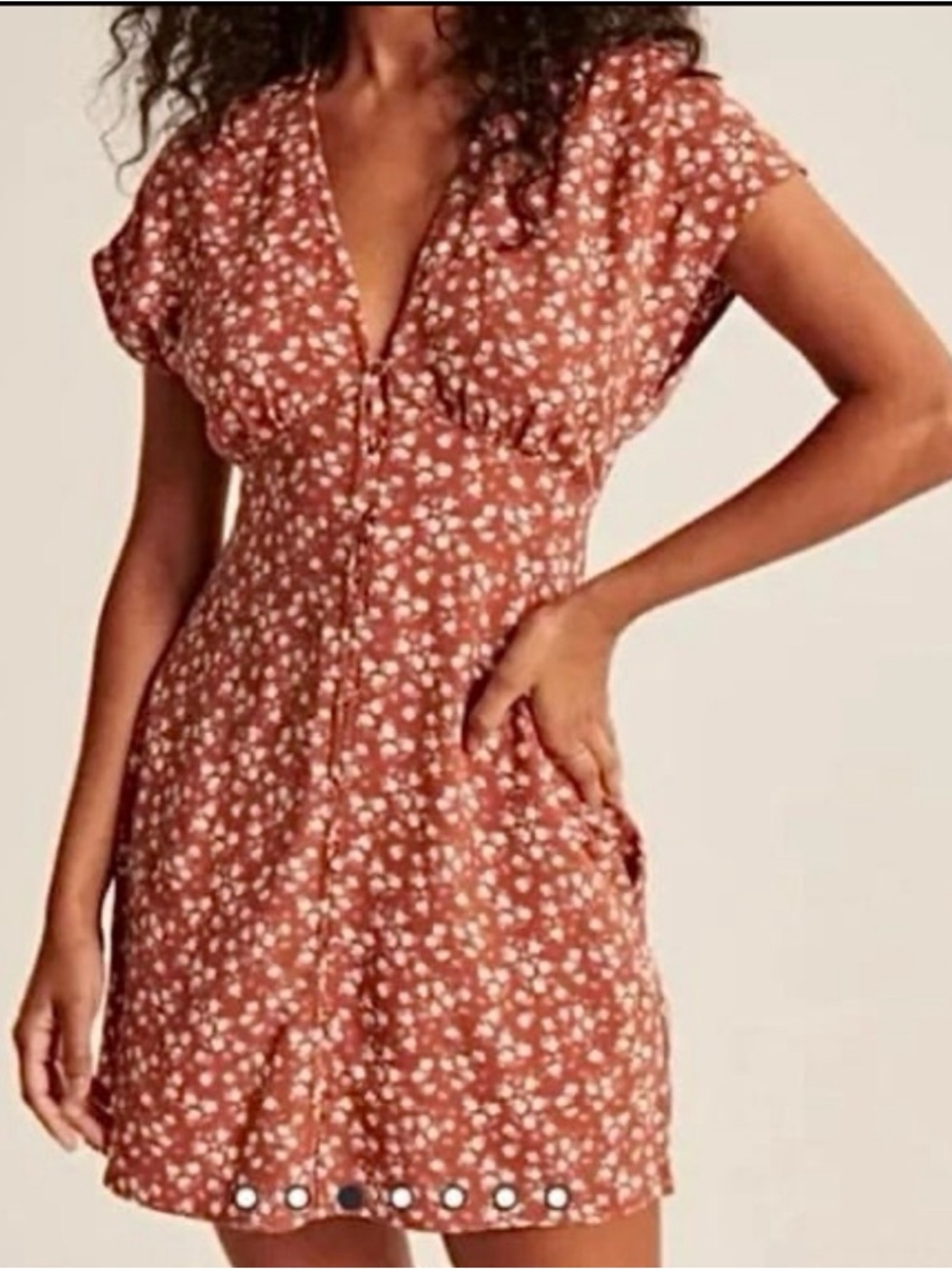 Abercrombie & fitch Floral Button-Front Rust Mini Dress